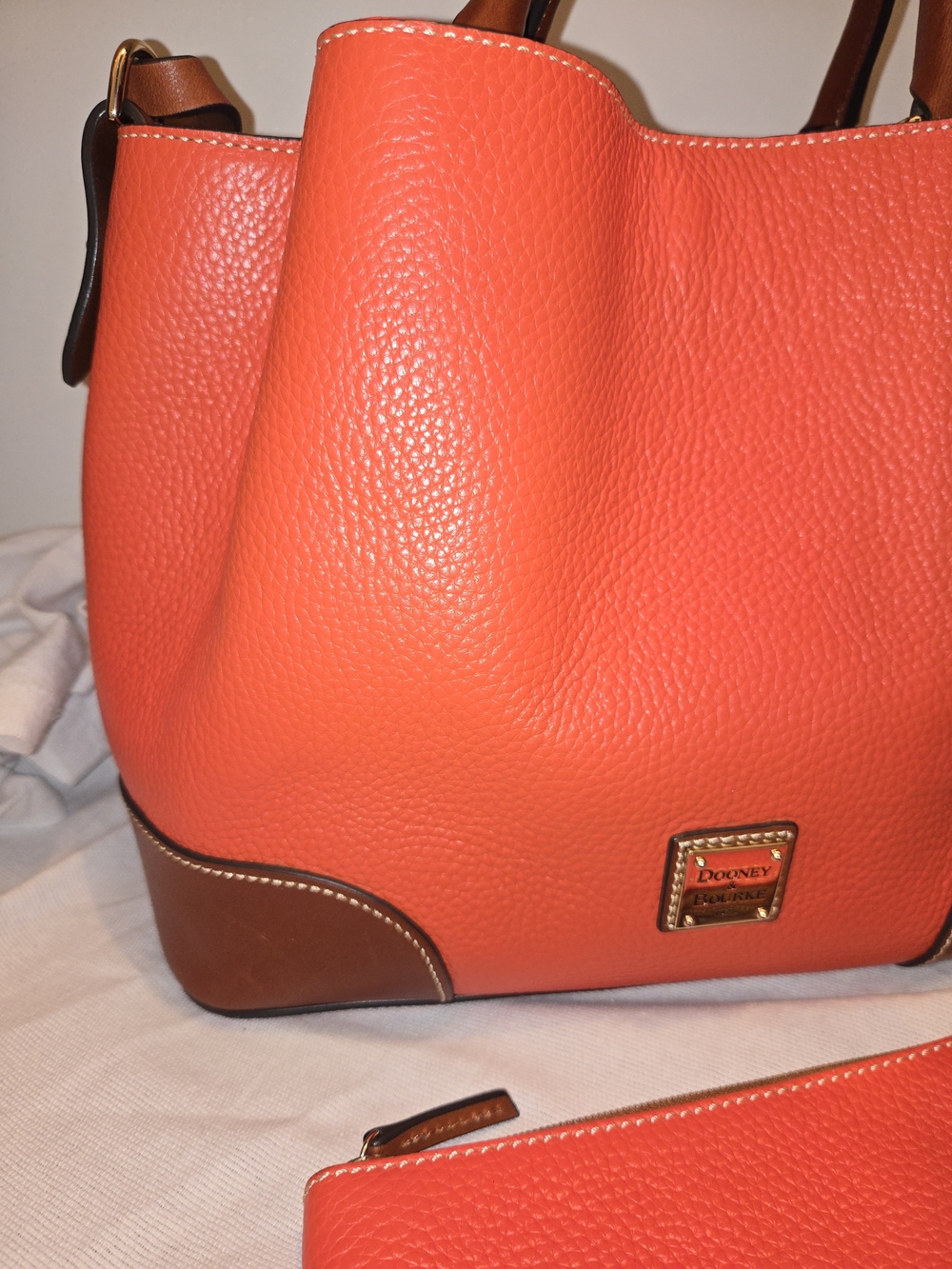 Dooney & Bourke Orange Pebbled Leather Satchel with Matching Pouch - Picture 2 of 8
